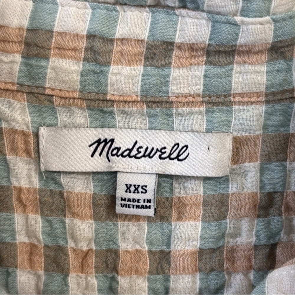 MADEWELL Women’s Plaid Button-Up Shirt Cream/Tan Short Sleeves Size XXS - Picture 4 of 9